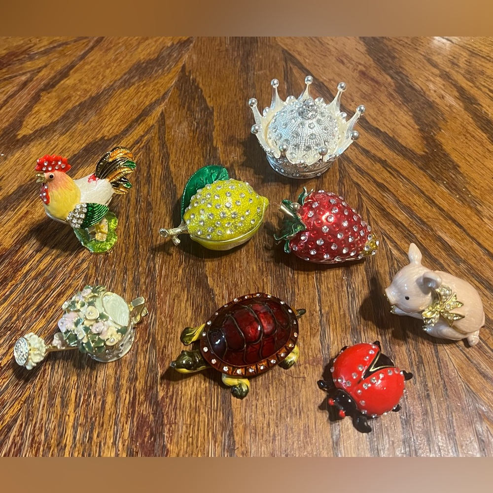 Trinket box Set of 8 turtle, ladybug, pig, rooster, strawberry, lemon + more